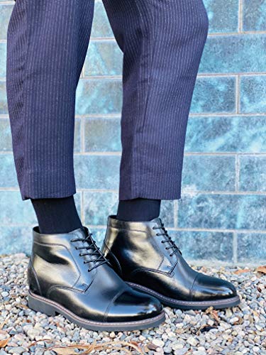 Image of CALTO Men's Invisible Height Increasing Elevator Shoes - Black Premium Leather Lace-up High-top Ankle Boots - 3.2 Inches Taller - Y41080- Size 6.5 D(M) US