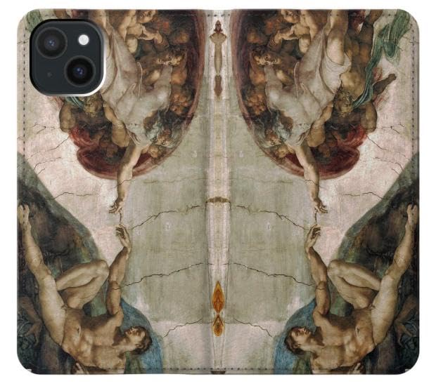 Coque cuir iPhone 15 Plus Michelangelo La Création d'Adam : le cadeau idéal pour passionnés d'art