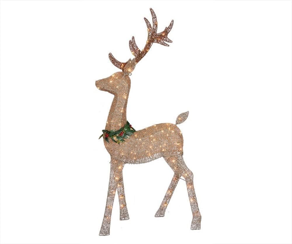 62 Inch Tall - Glittering Brown Buck Reindeer- 90 Clear Lights - Pre-Lit, Holiday Decor (2022) (2)