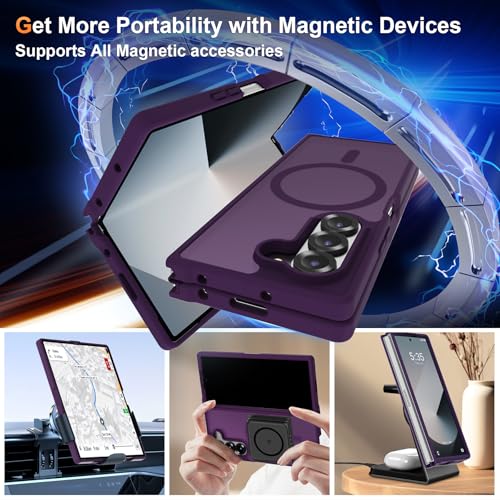 Image of ORETECH Magnetic Case Compatible with Samsung Galaxy Z Fold 6 Case, Translucent Back Non-Slip Hard PC Shockproof Bumper Protective Phone Case Cover for Samsung Z Fold 6 - Deep Purple | Translucent Back Non-Slip Hard PC Shockproof Bumper Protective Phone Cover