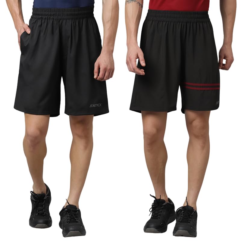 ATICX Polyester Shorts for Men - Quick Dry Lightweight with Zipper Pockets - Gym, Running, Jogging, Training Half Pants for Basketball, Swimming, Badminton, Cycling, Football, Outdoor & Home Wear