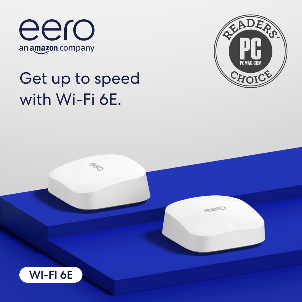 Amazon eero Pro 6E mesh Wi-Fi router | 2.5 Gbps Ethernet | Coverage up to 380 m2 | Connect 100+ devices | Ideal for streaming, working, and gaming | 2-Pack | 2022 releaseReducing CO2