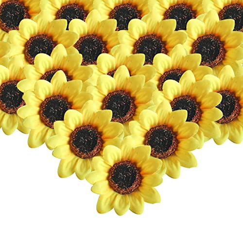 SLFYEE Lot de 50 têtes de tournesol artificielles de 8 cm - Fleurs artificielles en soie - Tournesols - Fleurs en plastique - Décoration de table - Décoration de table - Photographie - DIY