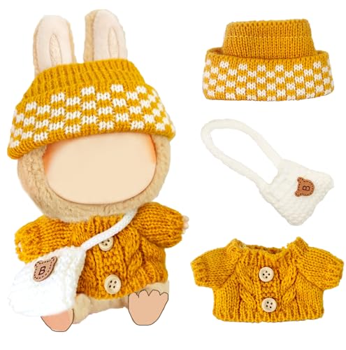 17CM Doll Clothes for Labubu, Yellow Hand-Crocheted Sweater Outfit Set - image 1