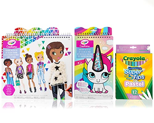 CRAYOLA - Creations, Set de coloriage avec autocollants mode et licornes, activités et cadeaux créatifs pour filles, âge 6 +
