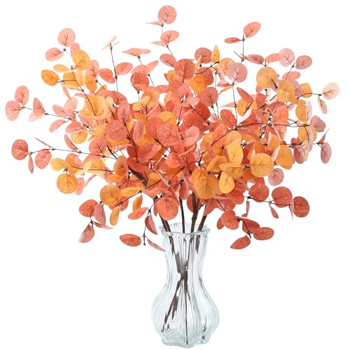 SITUMEIZI 6 Pcs Thanksgiving Decoraitons Fall Stems Eucalyptus Artificial Flowers with Eucalyptus Leaves Autumn Decor for Office and Home Fall Halloween Table Centerpiece Floral Arrangement Decor