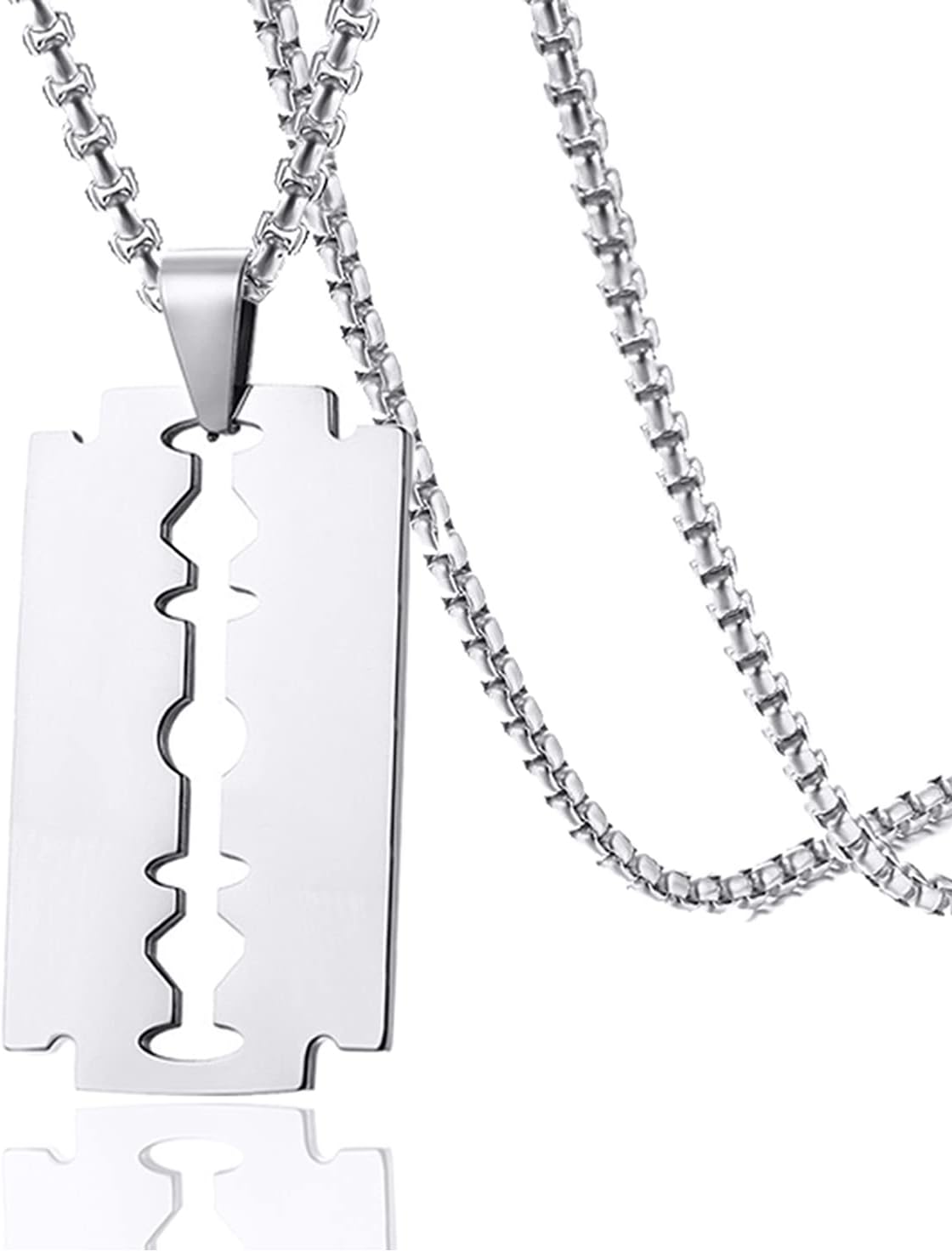 Xusamss Hip Hop Titanium Steel Blade Model Dog Tag Pendant Razor Necklace,24" Chain