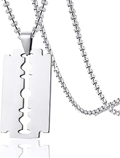 Xusamss Hip Hop Titanium Steel Blade Model Dog Tag Pendant Razor Necklace,24" Chain