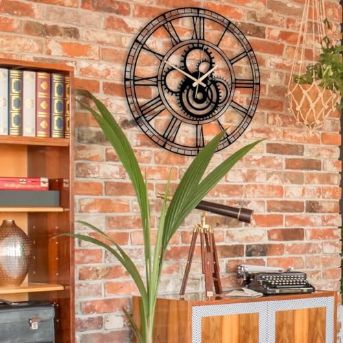 Image of Wall Clock Stylish Metal Analog Wall Clock for Living Room, Bedroom, Office, Kitchen, Home and Hall | Antique Fancy Big Size Modern Wall Watch (Black(DA-190), 40 CM)