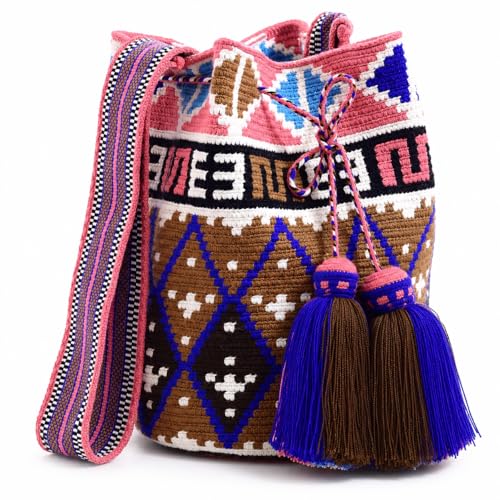 Image of WYOU Designer Wayuu Hand-Crochet Woven Summer Beach Bag for Everyday, Travel-Large Beachy Purse, Colorful Purses for Women