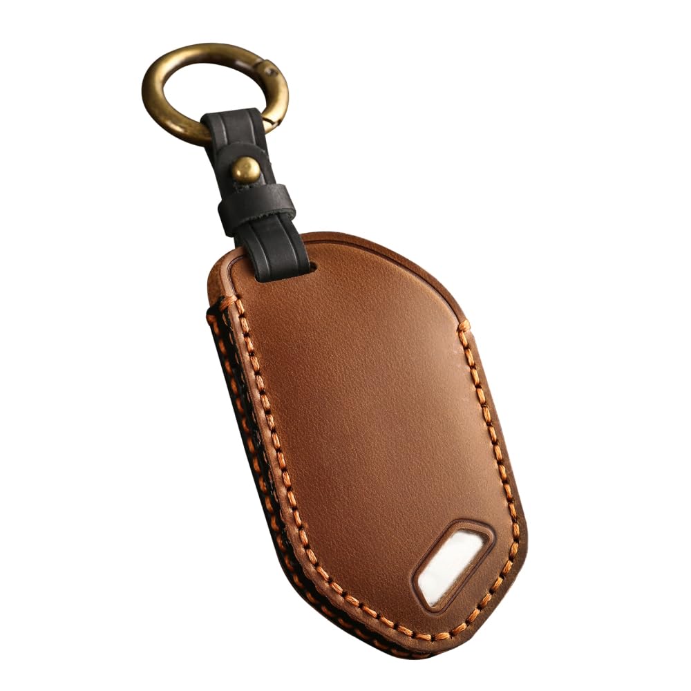 Bdkmms Brown Key Fob Cover, Protective Remote Key Pouch Leather Car Smart Key Case With Key Ring
