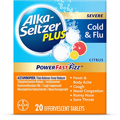 Alka-Seltzer Plus Severe Non-Drowsy Cold & Flu PowerFast Fizz Citrus Effervescent Tablets 20 Count (Pack of 1)