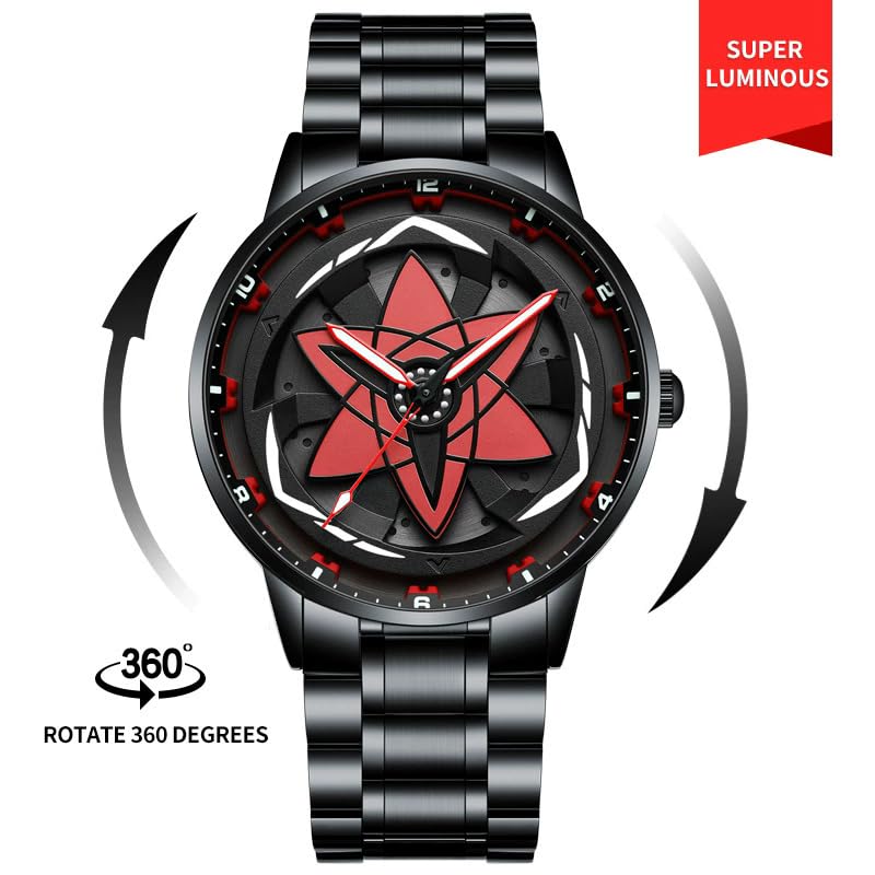 Image of Sasuke Sharingan Anime Wrist Watch for Men & Boys | Naruto-Inspired Collector Edition | 360 Rotating Dial | Water Resistant | Premium Quartz Movement | Display Box Included