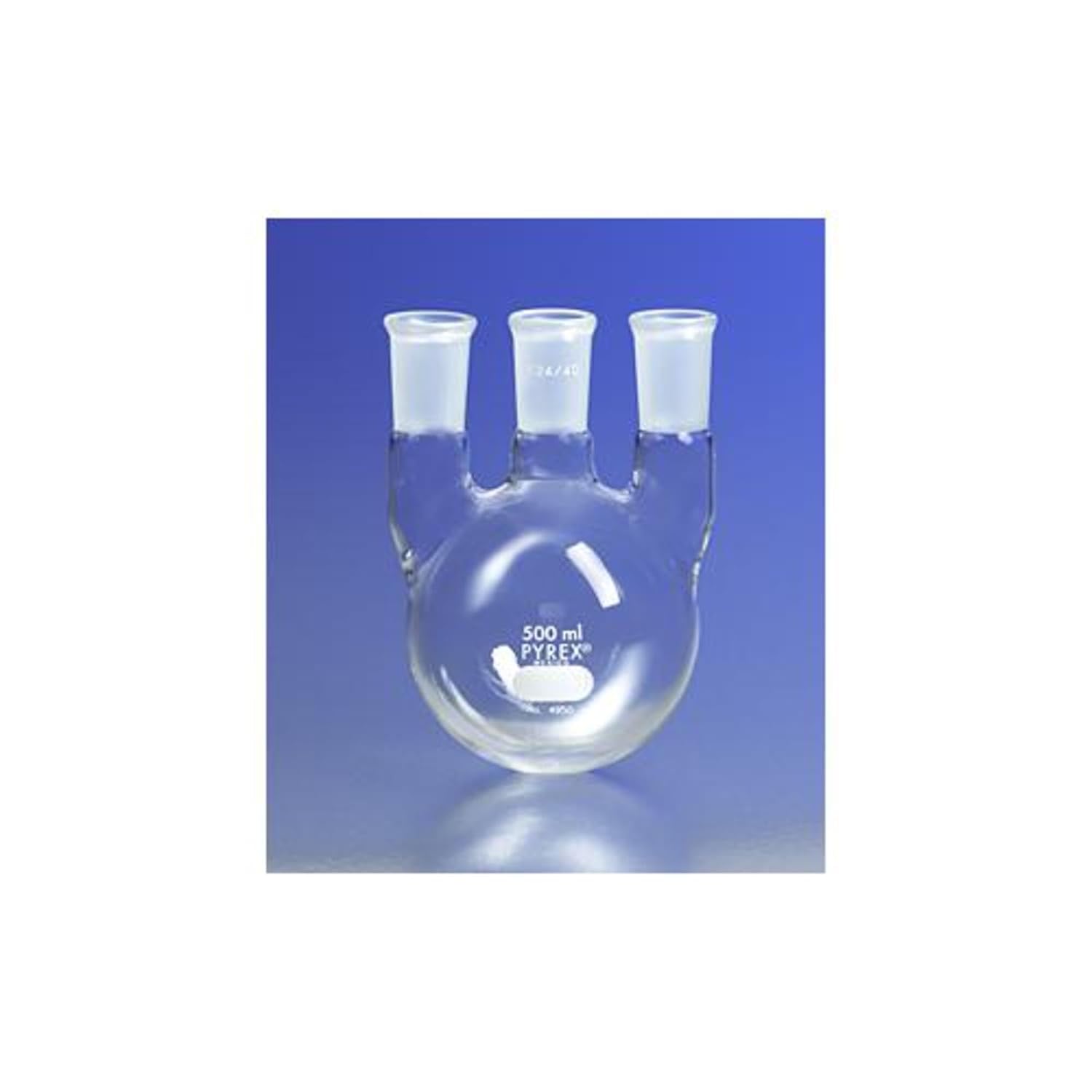 Corning Pyrex Borosilicate Glass Three Neck Distilling Flask with 24/40 Center Vertical and Side Neck Standard Taper Joints, 2000mL Capacity (Case of 4)