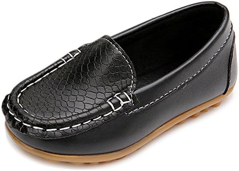 LONSOEN Toddler/Little Kid Boys Girls Soft Synthetic Leather Loafer Slip-On Boat-Dress Shoes/Sneakers,Black,SHF103 CN28