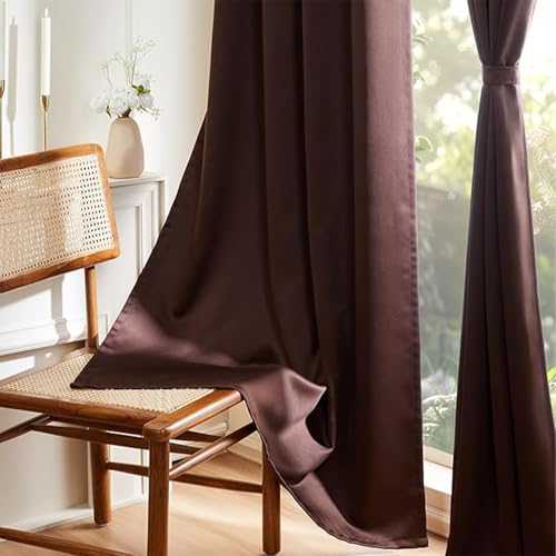 Image of Amazon Basics - Room Darkening Blackout Door Curtains, 100% Room Darkening | 7 Feet |Set of 2| Plain Design | for Living Room and Bedroom | 115cmx210cm, Color- Coffee