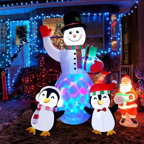 Christmas Inflatables Outdoor Decorations, 8 FT Inflatable Snowman with Penguins, SOLLED Blow Up Xmas Decorations Clearance Indoor Outdoor Yard Garden Patio Lawn Decor with LED Christmas Lights