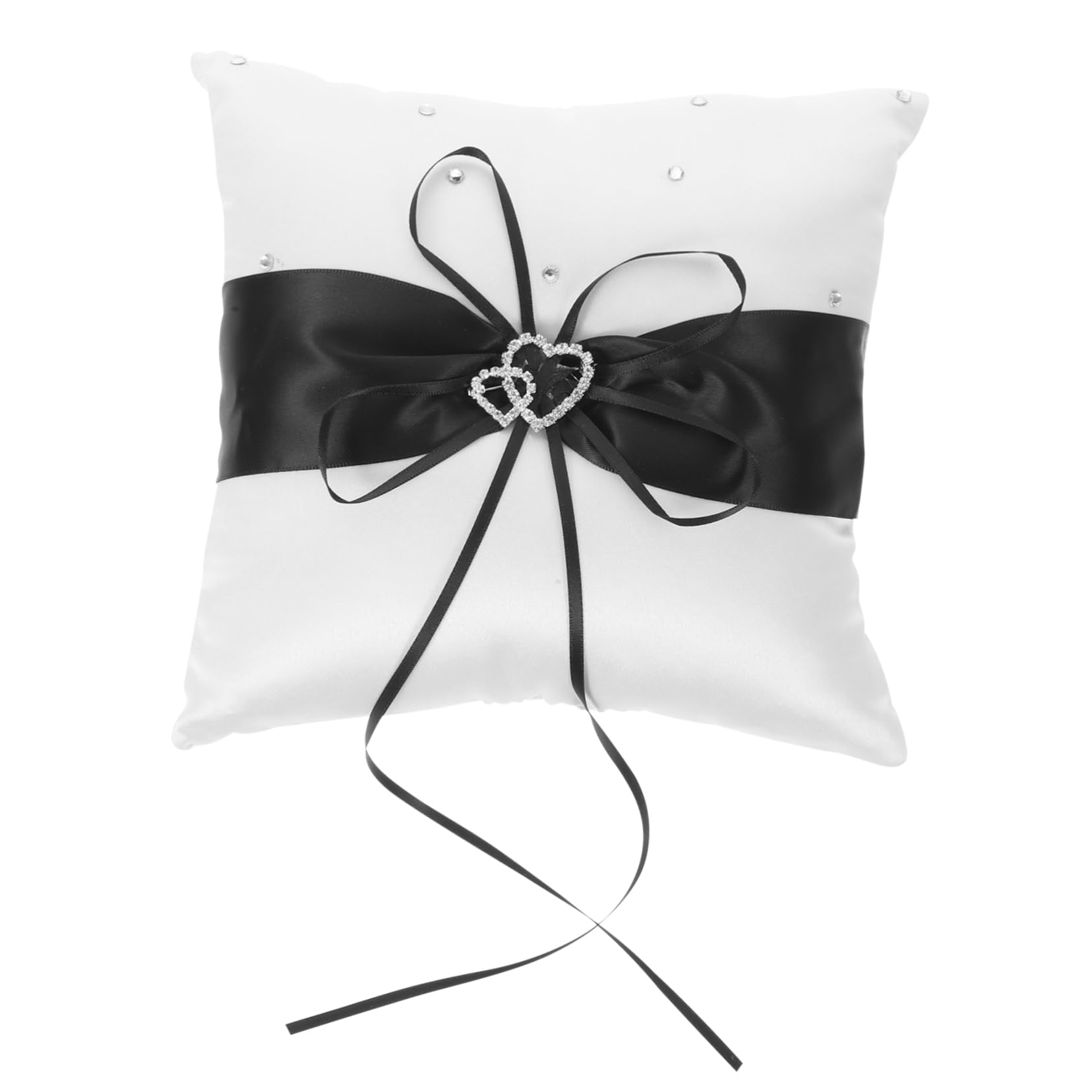 WHAMVOX Wedding Ring Pillow Double Heart Jewelry Rhinestone Ring Pillow for Bride