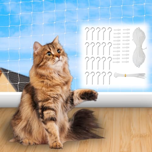 Rete Gatti Balcone, 10 x 3 m Rete Protezione Gatti Balcone, Senza Fori, con Corda di Installazione e Accessori, Adatta per balconi, terrazze, finestre e recinzioni