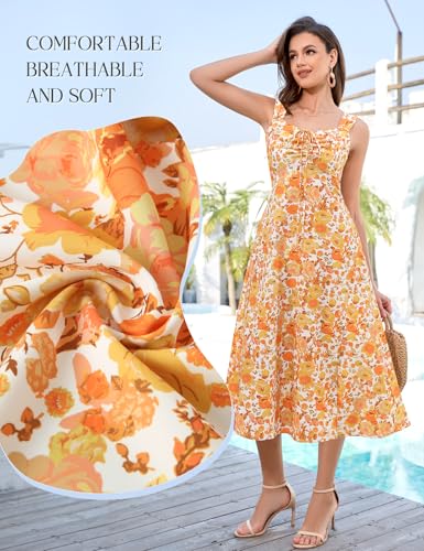 Image of HomRain Sun Dresses for Women 2025 Vacation Summer Wedding Floral Boho Maxi Dress Spaghetti Strap A Line Casual Beach