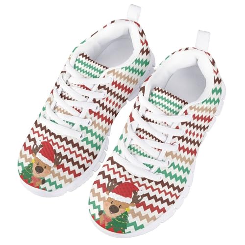 Christmas Kids Lace Up Sneakers for Boys Girls Non Slip Running Shoes Lightweight Tennis Athletic Sneakers Breathable Sports Shoes for Little Kid Size11-13/ Big Kids Size1-52
