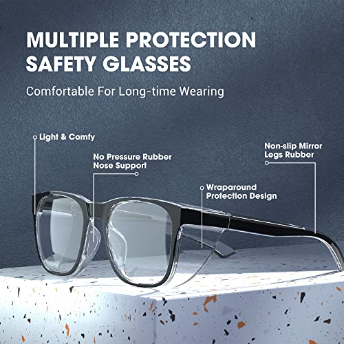Image of TOREGE Stylish Safety Glasses For Men And Women, Safety Goggles Eye Protection With Anti-Fog And Anti-Blue Light Lens, Light And Comfortable, Perfect Alt To Regular Protective Eyewear(Black /Gray)