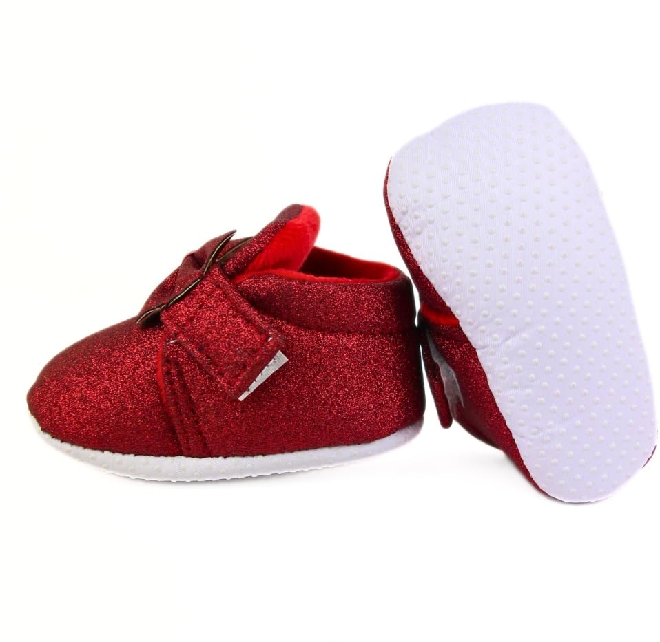 Image of Neska Moda 6 To 12 Months Baby Girls Cotton Hook & Loop Bow Booties -BT1766