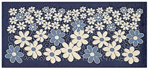 Suardi - Alfombra de pasillo modelo Margaritas de alta calidad, fabricada en Italia, color azul, 55 x 280 cm