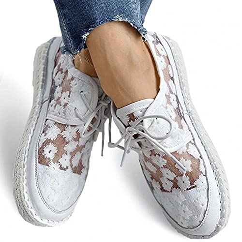 Hbeylia Platform Espadrilles Fashion Sneakers For Women Girls Flower Embroidered Lace Breathable Lace Up Low Top Play Sneakers Canvas Shoes Casual Leather Slip On Walking Shoes Loafers3