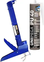 Kit Aplicador de Silicone Fechado Starfer + Cola Adesivo Selante PU 40 Preto 400g Unipega Construção e Vedação
