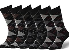 6 Pairs, Argyle, Black (2 Pairs of Each Color Variation)