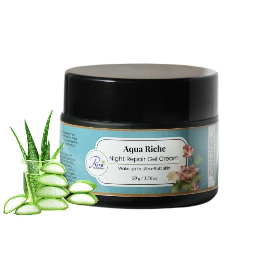 Puro Body & Soul Aqua Riche Night Repair Gel Cream with Aquaxyl 3D skin hydration, 50g Jar (1)