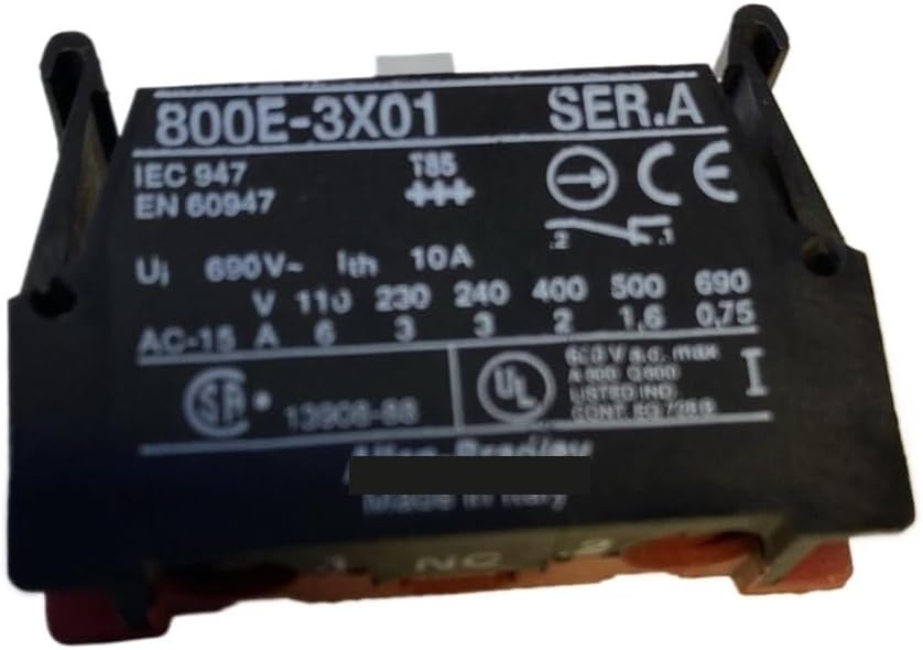 800E-3X01 Series A 22.5 MM Latch Mount 1 Normally Closed Contact Block 10 Amp 600V
