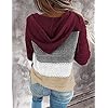 Zcfire-Womens-Lightweight-Color-Block-Knit-Hoodies-Sweaters-Loose-Long-Sleeve-V-Neck-Drawstring-Pullover-Sweatshirts Zcfire Christmas Sweater, Women's Lightweight Color Block Knit Loose Long Sleeve Drawstring Pullover Sweatshirts Wine Red Small