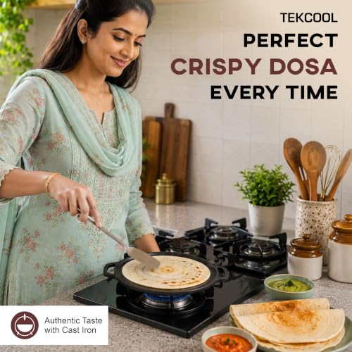 Image of TEKCOOL Cast Iron Tawa for Roti and Dosa 12 Inch, Pre-Seasoned Cookware | Even Heating, Naturally Non-Stick, Iron Rich Cooking, Durable Build Pre-Seasoned