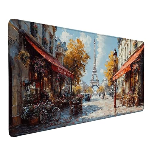 Tapis de souris XXL Paris 80x30 cm antidérapant et imperméable pour bureau