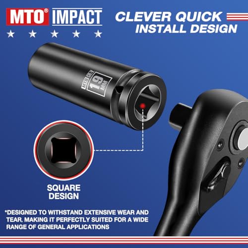 Image of MTO 1 /2 inch Drive 19mm Deep Impact Socket, 6-Point Metric Socket for Automotive Maintaince, CR-V Steel Meets ANSI Standards