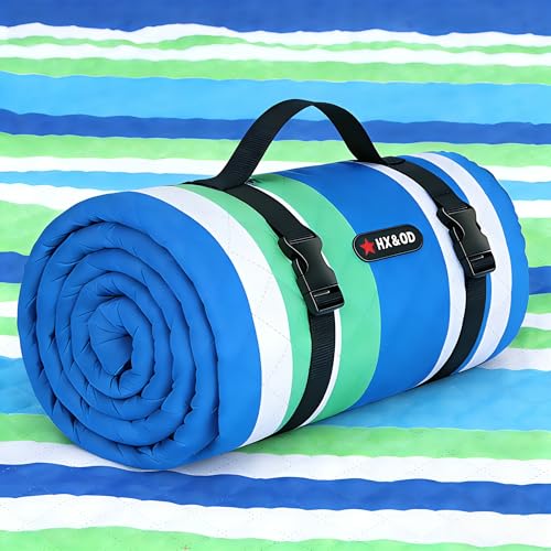 HX&OD Extra Large Picnic Blanket Outdoor 80”x80” Waterproof Picnic Mat Foldable 3-Layer Camping Blanket Portable with Carry Strap Park Blanket for Grass(Blue)