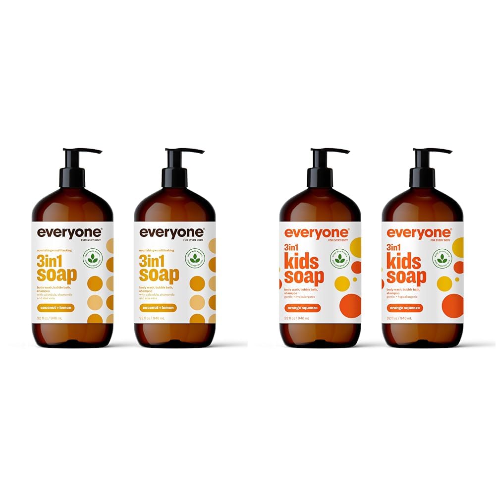 Everyone 3-in-1 Kids and Adults Shampoo Bubble Bath and Body Wash 32 Fl Oz Pack of 4
