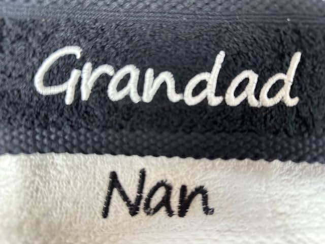 Personalised Embroidered Novelty Face Cloth Towel Set - Arse Face Fanny Balls Willy His Hers Nan Mrs Mr Gran etc (Nan/Grandad, White/Black)