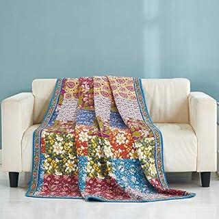 Qucover Single Bedspreads Quilted Vintage American Style Cotton Floral Patchwork Pattern Quilted Throws for Sofa Bed 150x200 cm