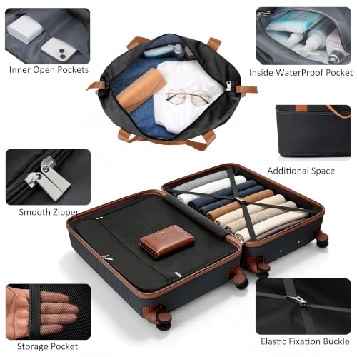 Image of 4-Piece Luggage Set, Suitcase with TSA Lock Travel Duffel Bag Wet-Dry Toiletry Bag, Black Front-Opening