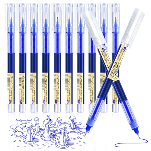 Surcotto Bolígrafos de gel, 12 bolígrafos de tinta de gel azul de 0,5 mm, secado ultra rápido, bolígrafo de gel impermeable para escribir, dibujar y delinear, bolígrafos azules para estudiantes,