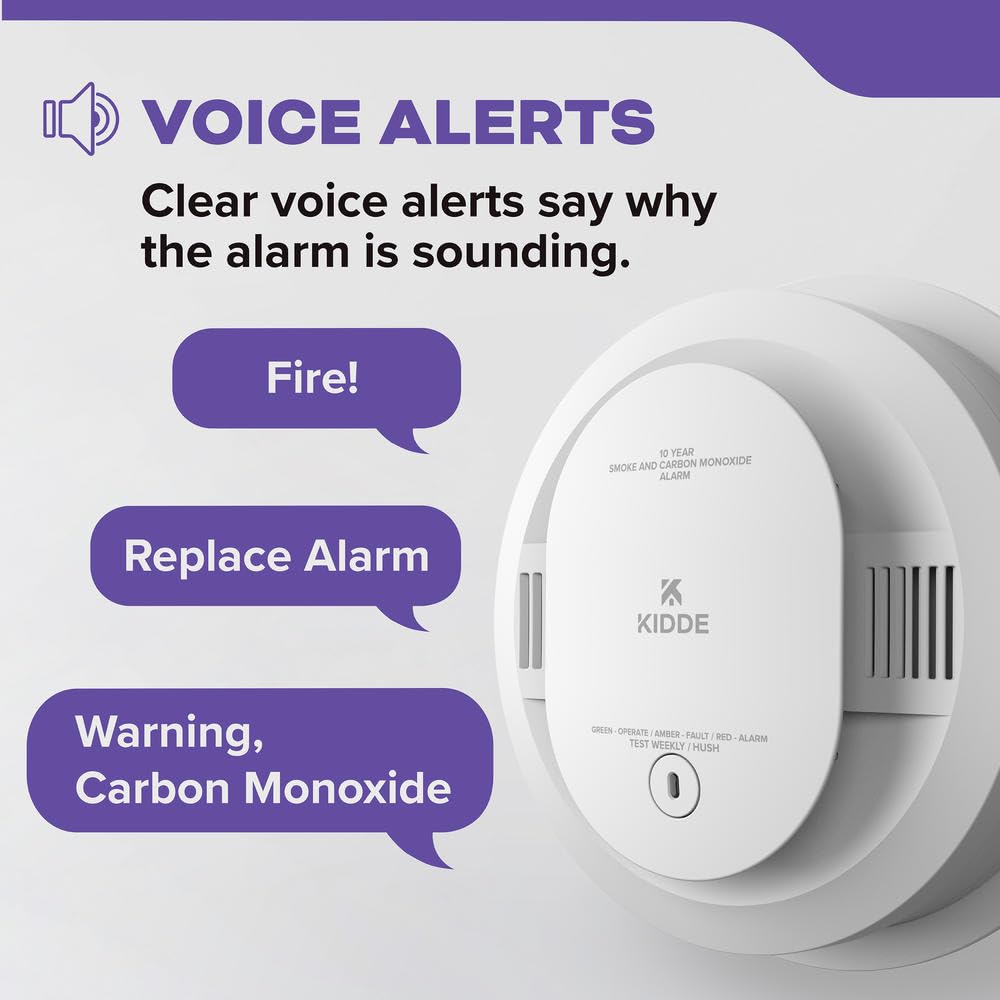 Kidde Detector de Humo y monóxido de Carbono con batería de 10 años y cableado, interconectable, Luces LED y Alarma de Voz 21032783
