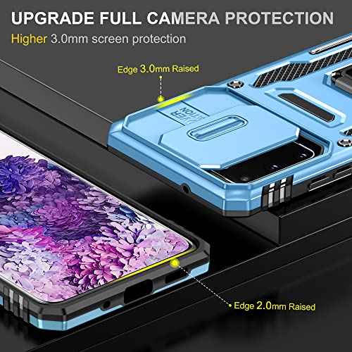 Image of Slide Camera Cover with Ring Holder Mobile Phone Case Cover for Samsung Galaxy S20 Plus (Blue)