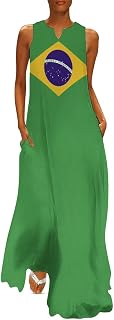 Long Dress Dress for Womens Summer Top Brazil Flag Casual V Neck Shift Dress L