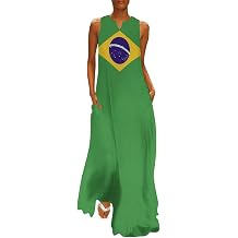 Long Dress Dress for Womens Summer Top Brazil Flag Casual V Neck Shift Dress L
