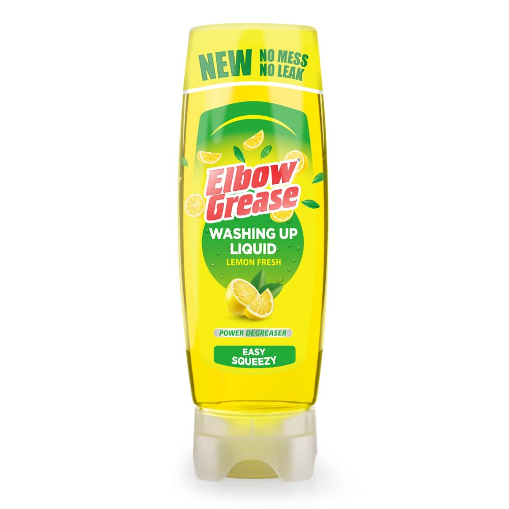Elbow Grease Stand Up Washing Up Liquid | Power Degreaser - Easy Squeezy | No Mess, No Leaks (Lemon, 450ml)