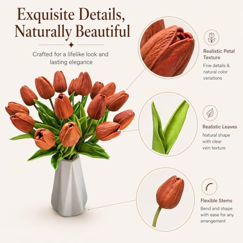 Image of Mandy's 20pcs Artificial Burnt Orange Tulips