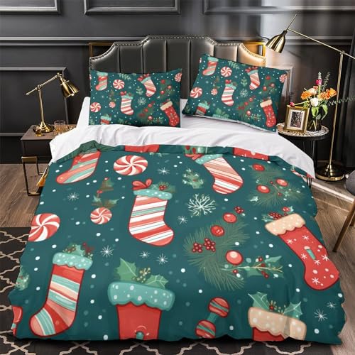 Housse de couette 3D Noël King 220x240cm parure de lit microfibre 3 pièces pour ado avec fermeture - 4
